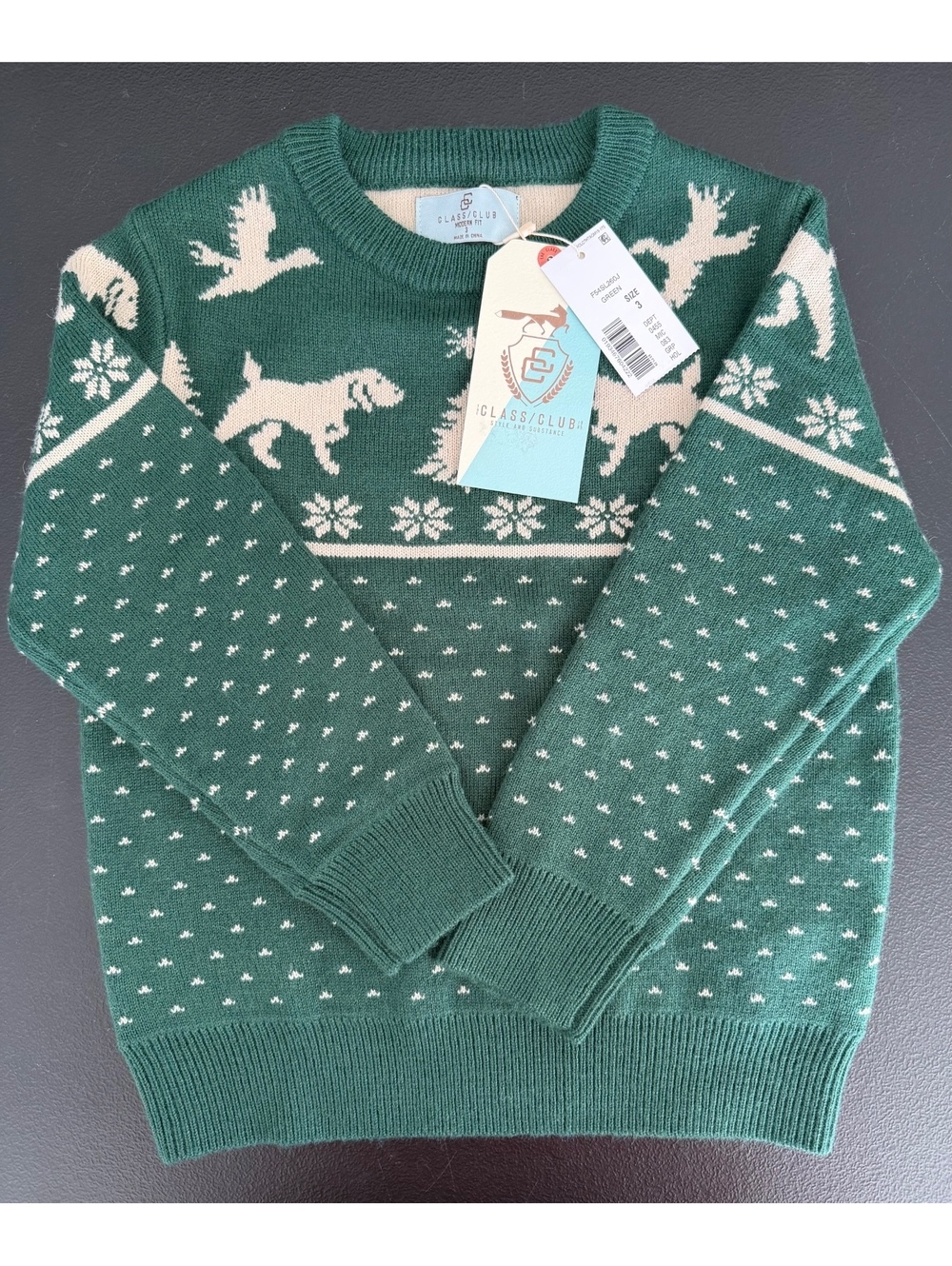 Class Club Green Holiday Sweater Boys Size 3